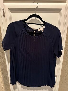 Michael Kors- Pleated Navy Short-Sleeve Blouse - Women's Top